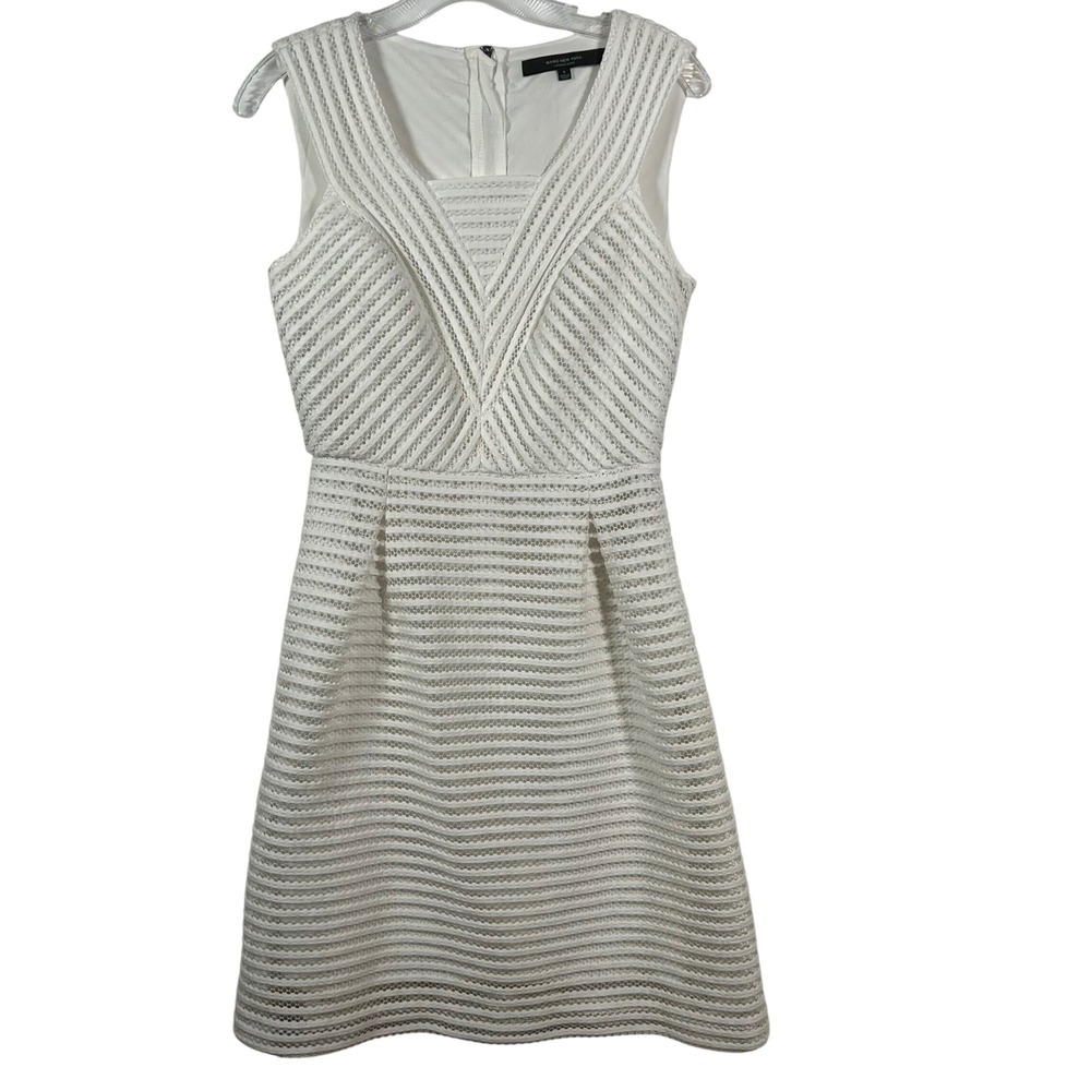 Marc New York Andrew Marc White Textured Mesh Chevron‎ Fit Flare Dress Size 4